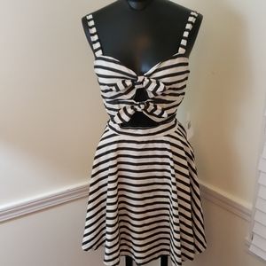 Jodi Kristopher Black White Voile Front Tie Dress